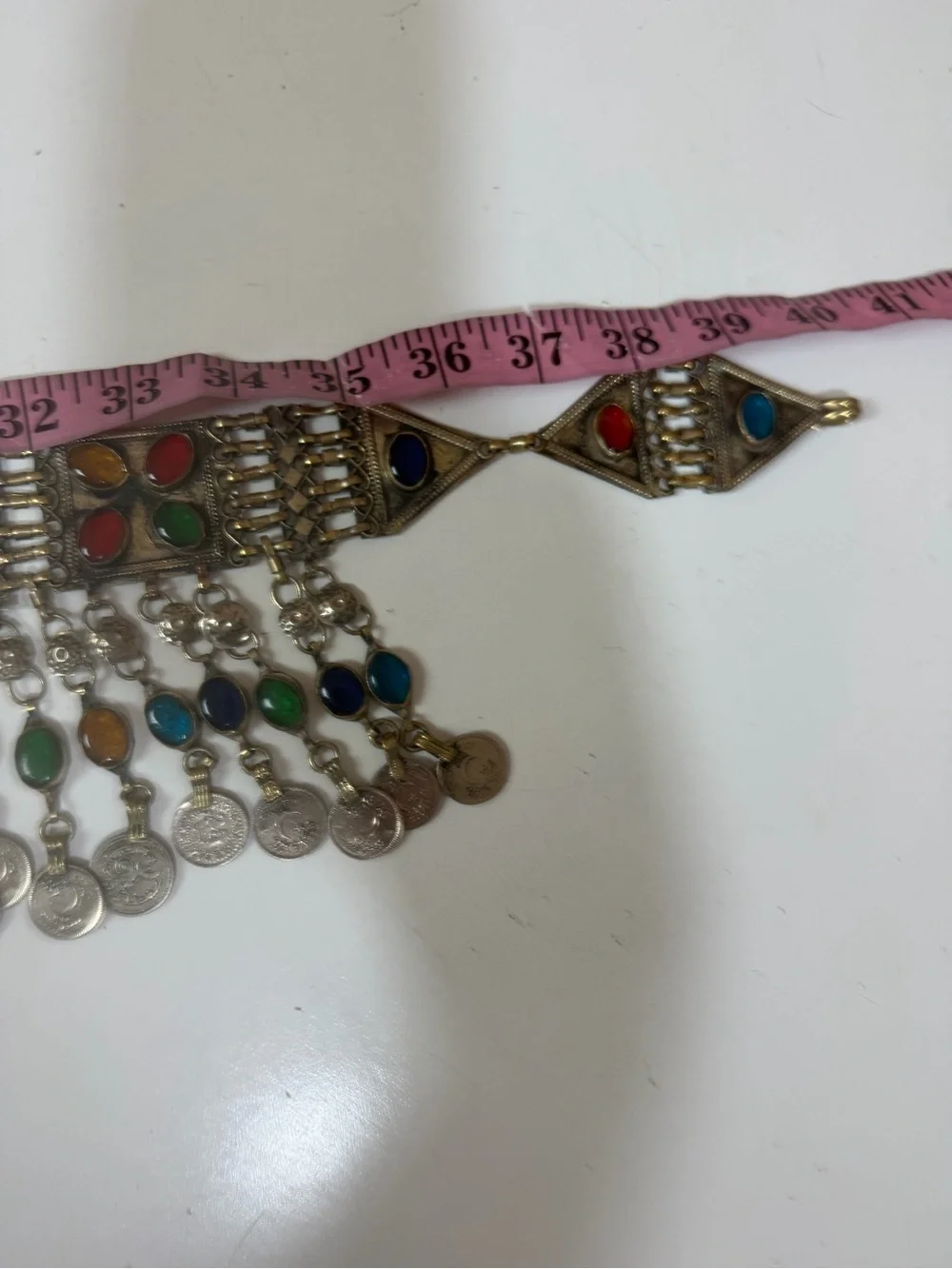Vintage Kuchi Multicolor Glass Stones Tribal Boho Festival Dangling Coin Belt